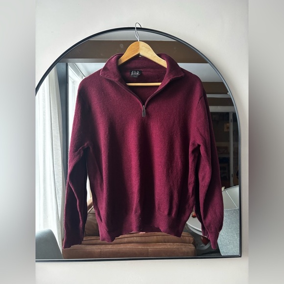 Jos. A. bank. | mens italian wool burgundy quarter zip | side large - Picture 6 of 6
